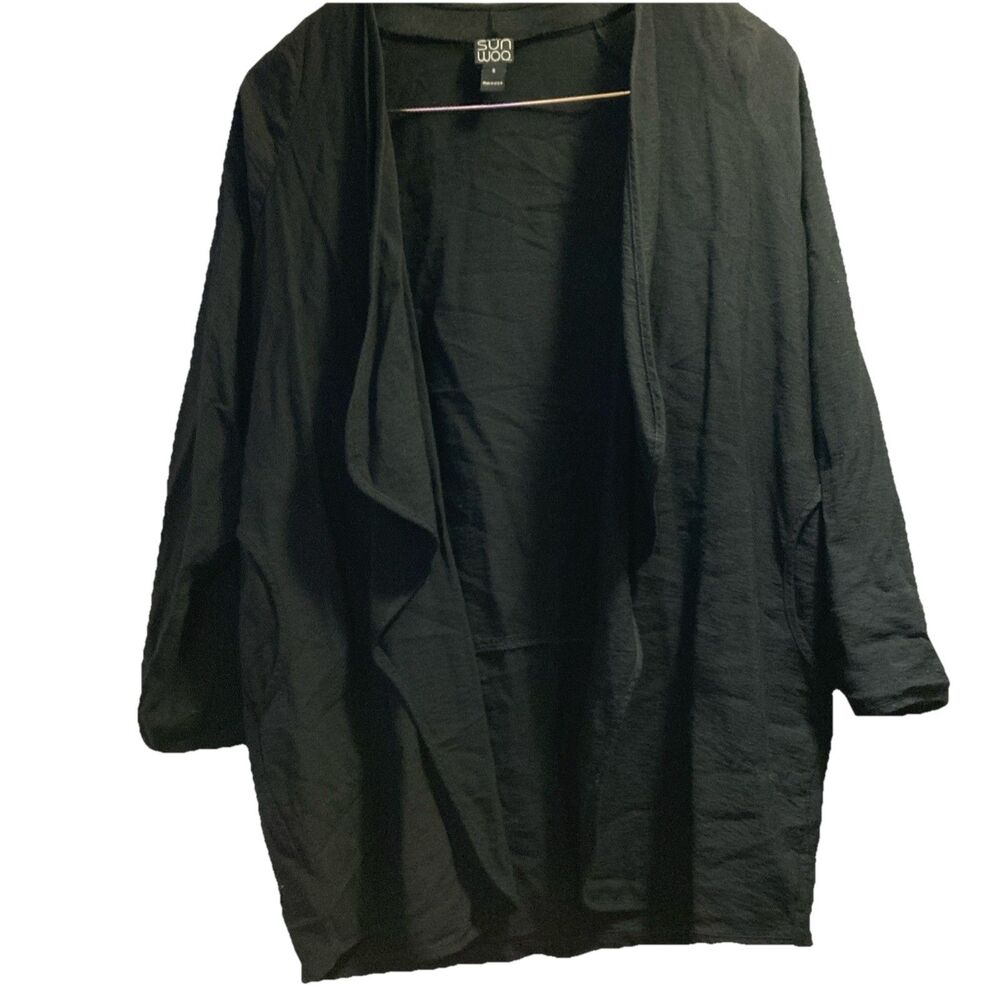 Clara Sun Woo Sz S black Kimono cardigan Blazer 3/4 sleeves Boho whimsiGoth